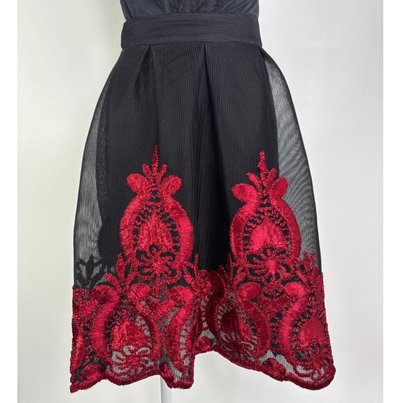 Love Culture Black Mesh Skirt Red Ribbon Embroidery Size Small Romantic Goth - Picture 14 of 14